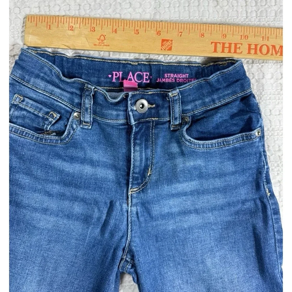 Children's Place Girls Straight‎ Jeans Size 8 Adjustable Waist Dark Wash Blue